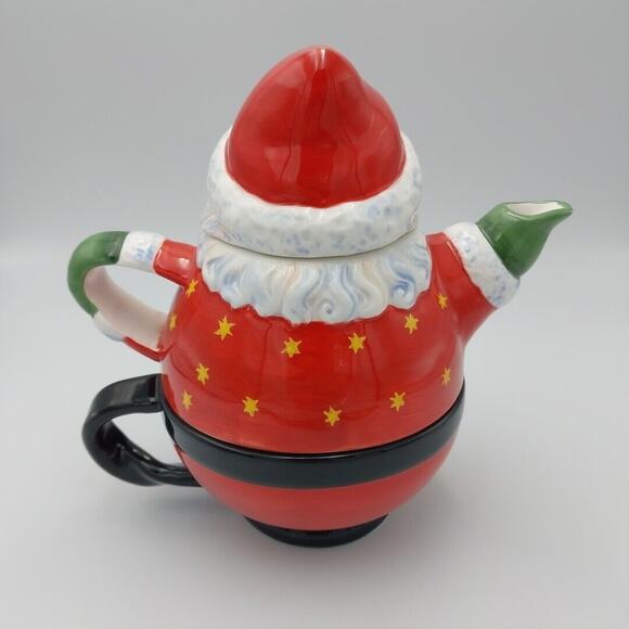 Traditions Holiday Celebration Santa Claus Tea Pot Cup Combo Vtg Christmas - Picture 2 of 6